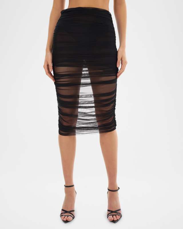 Polina Mesh Diagonal Pleated Midi Skirt